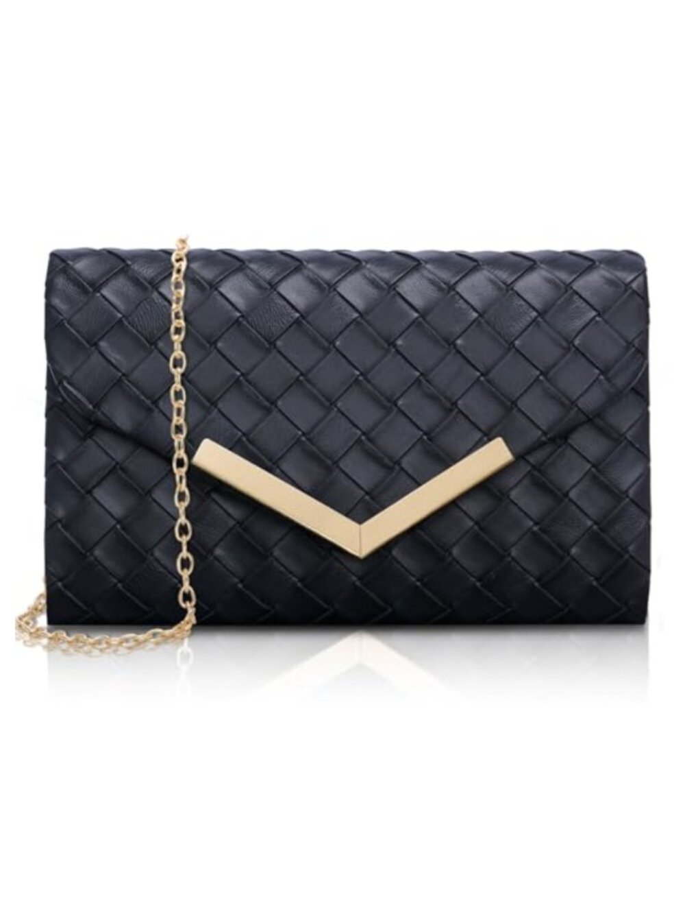 Vegan Leather Envelope Clutch with Chain Strap Evening Bag Crossbody Shoulder
